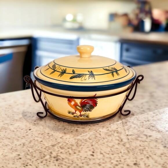 Vintg Temp-Tations Ovenware by Tara-Rooster 2qt. Casserole(Rare Patttern) - Picture 2 of 5
